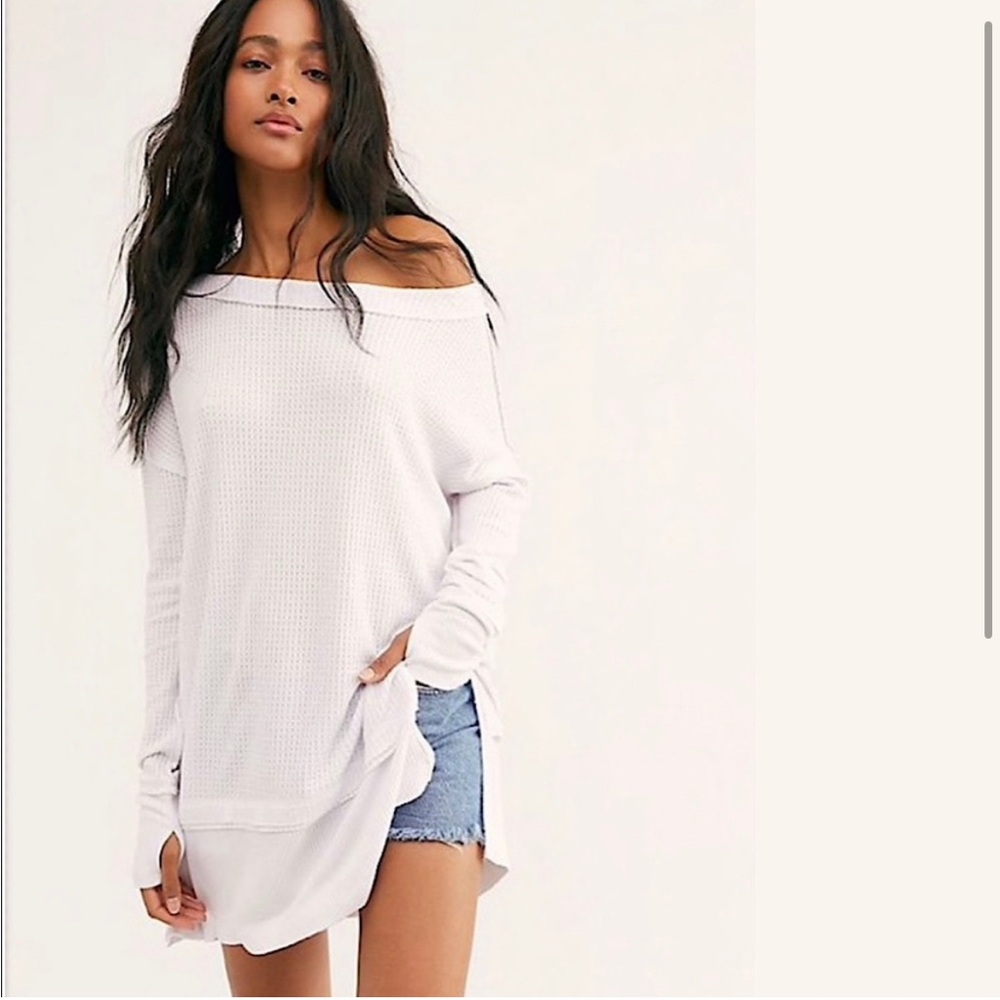 Free People We the Free North Shore Tee White Waffle Knit - Size Xs - Oversized